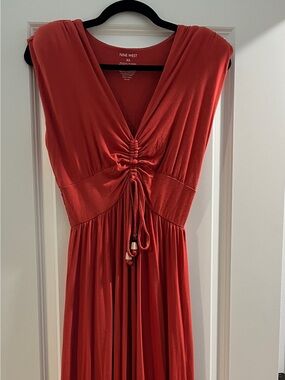 Orange Gathered V-Neck Maxi Dress - Brand